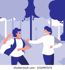 young dancers couple dancing in the park vector illustration design
