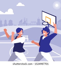 young dancers couple dancing in the park vector illustration design