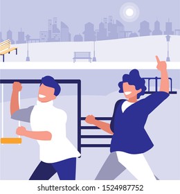 young dancers couple dancing in the park vector illustration design