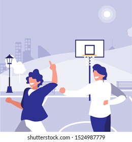 young dancers couple dancing in the park vector illustration design