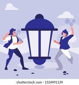 young dancers couple dancing in the park vector illustration design