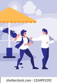 young dancers couple dancing in the park vector illustration design