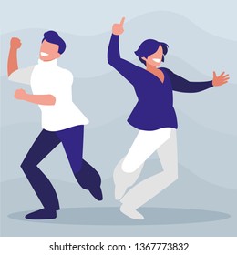 young dancers couple disco style characters