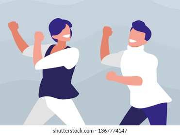 young dancers couple disco style characters