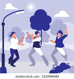 young dancers group dancing in the park vector illustration design
