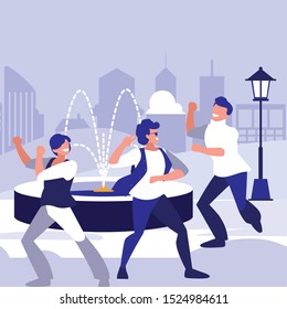 young dancers group dancing in the park vector illustration design