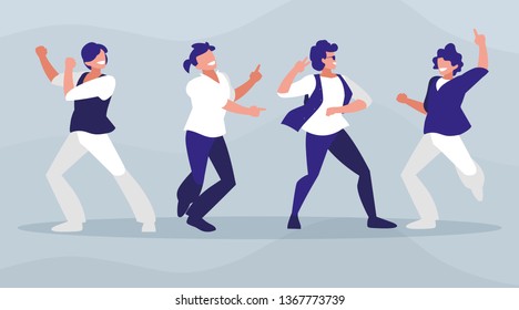 young dancers group disco style characters