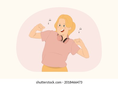 Young dancing girl listen to music concept