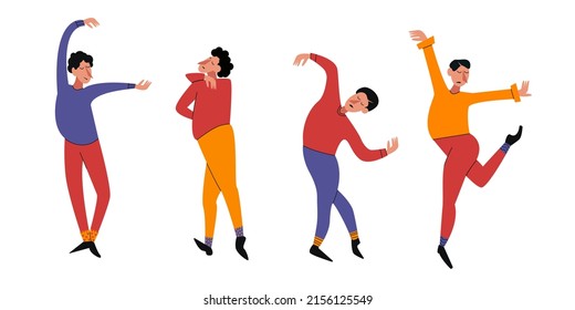 Young dancing men,  danseur.  Vector illustration in cartoon style on white background for dancing festival. Principal ballet dancer.