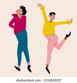 Young dancing men vector illustration  with open arms. Principal ballet dancer. Cartoon style on white background for dancing festival 