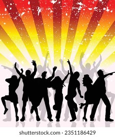 Young dancing people on the party. Sunny background.music background vector.