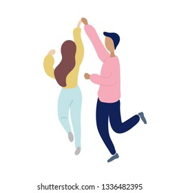 Young dancing tiny stylish people. Vector flat modern beauty style illustration icon design. Isolated on white background. Dancing man and woman, dance couple, party people concept, dancer 