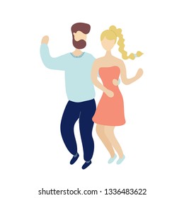 Young dancing tiny stylish people. Vector flat modern beauty style illustration icon design. Isolated on white background. Dancing man and woman, dance couple, party people concept, dancer 