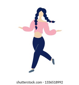 Young dancing tiny stylish woman.Vector flat modern beauty style illustration icon design. Isolated on white background. Dancing woman, girl dance, party people concept, dancer, cute female character