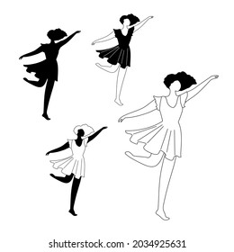 Young dansing happy women silhouettes. Vector illustration. Character figures. Isolated element for design. 