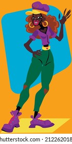 Young dark-skinned woman dressed casual and waving a hand to say: "Hi!"
