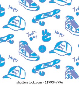 Young day pattern with caps, scooters and tennis.