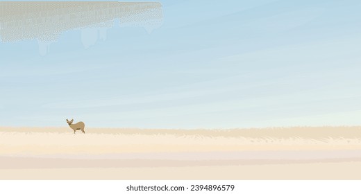Jóvenes ciervos en el paisaje de campos rurales en el diseño plano de otoño de ilustración vectorial tienen espacio en blanco.