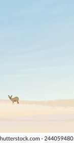 Young deer in countryside fields landscape in autumn flat design vector illustration vertical shape have blank space.