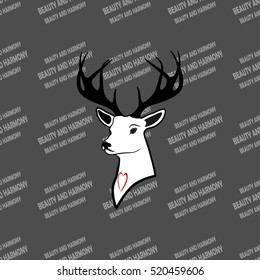 young deer head with antlers. seamless texture . pattern and silhouette. For all who love wildlife. Isolate .
