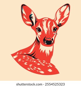 Young deer. illustration in a minimalist style with Riso print effect. Graphic element for design, print, sticker, party decoration, logo, emblem, magazine prints, journal article, t-shirt design