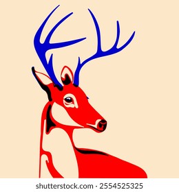 Young deer. illustration in a minimalist style with Riso print effect. Graphic element for design, print, sticker, party decoration, logo, emblem, magazine prints, journal article, t-shirt design