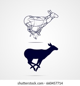 Young Deer Silhouette with Sketch Running on Gray Background