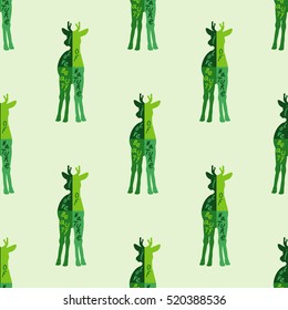 Young deer with small antlers. seamless texture. pattern and silhouette. For all who love wildlife. isolate on background.