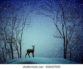 young deer in the  winter forest, vector