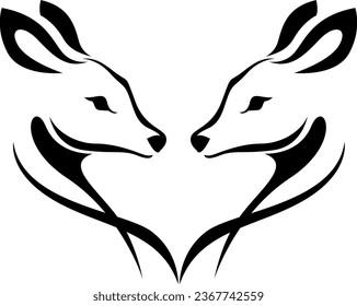 Young deers tattoo, tattoo illustration, vector on a white background.