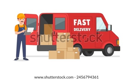 young delivery man checking the package before delivering