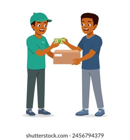 young delivery man do transaction with customer