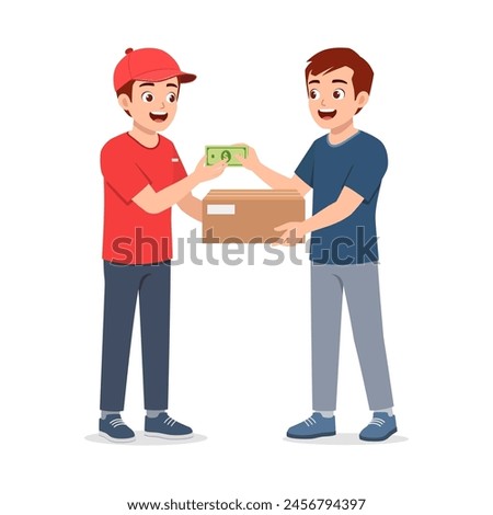 young delivery man do transaction with customer
