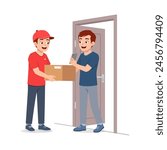 young delivery man give the package to customer