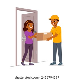 young delivery man give the package to customer