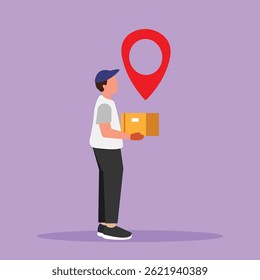 Young delivery man holding a parcel box. Delivery man in uniform with box in hands.Vector illustration