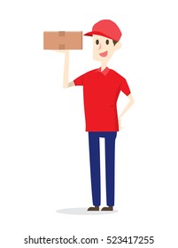 Young delivery man portrait, vector character illustration. 