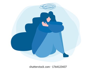 Young depressed female character, Vector illustration for web banner, infographics, mobile. 