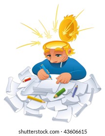 Young designer. Funny cartoon and vector character.