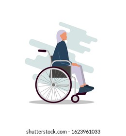 Young disabled female character sitting in a wheelchair. Disability. Daily life. Flat editable vector illustration, clip art