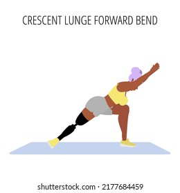 Young disabled woman with leg prosthesis doing yoga asana. Inclusive sport for people with disabilities. Female cartoon yoga pose. Full body yoga workout vector illustration