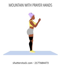 Young disabled woman with leg prosthesis doing yoga asana. Inclusive sport for people with disabilities. Female cartoon yoga pose. Full body yoga workout vector illustration