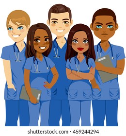 Young diversity male and female nurse team