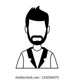 Young doctor cartoon in black and white