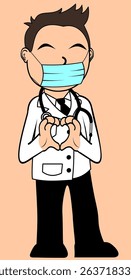 young doctor character cartoon love heart expression in vector art 