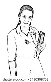 Young doctor with clipboard and stethoscope on white background