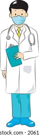 joven médico con máscara facial y estepa