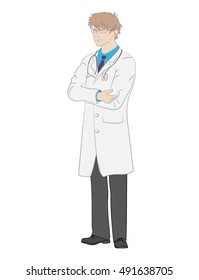Young doctor. Isolated vector character