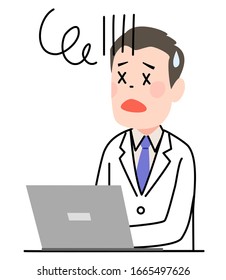 a young doctor with a laptop computer feeling stressed
