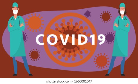 Young Doctor And Nurse Wearing A Medical Mask Stop Stigma And Combat COVID-19.situation Of New Strains Of Corona Virus.There Is Severe Epidemic.concept Health And Medical Vector Illustration.